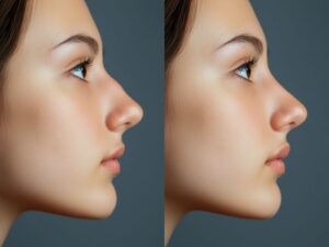 Woman's profile before and after a nose job