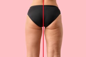 Woman’s legs before and after cellulite reduction